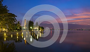 Tran Quoc pagoda in the afternoon in Hanoi, Vietnam. This pagoda locates on a small island near the southeastern shore of West Lak