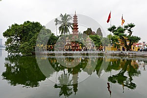 Tran Quoc Pagoda, a Buddhist temple built on a small island in Hanoi, Vietnam