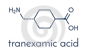Tranexamic acid antifibrinolytic drug molecule. Prevents excessive bleeding, e.g. during surgery. Skeletal formula.