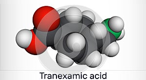 Tranexamic acid, TXA, C8H15NO2 drug molecule, is used for preventing excessive bleeding. Molecular model photo