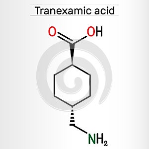 Tranexamic acid, TXA, C8H15NO2 drug molecule, is used for preventing excessive bleeding. Structural chemical formula photo