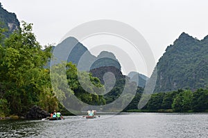 Trang An landscape complex, famous for its limestone karst peaks in Vietnam