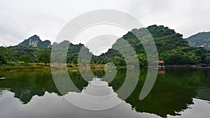 Trang An landscape complex, famous for its limestone karst peaks in Vietnam