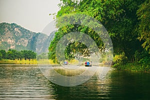 Trang An, Ninh Binh, Vietnam - 10th September 2016: On the boat at Trang An - Ninh Binh.