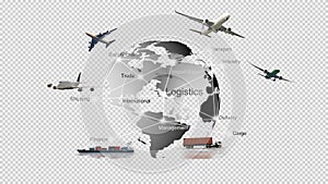 Tranparent bg, truck, plane, ship and all over the world