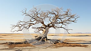 Tranquil acacia tree stands alone in arid African landscape generated by AI
