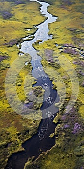 Tranquil Aerial View Of Flowery Marshes: A Still Life Photography