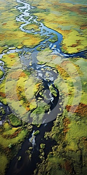 Tranquil Aerial View Of Vibrant Marshlands And Rivers