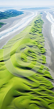 Tranquil Aerial View Of Vibrant Sand Dunes And Kelp Forest