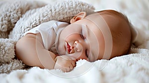 Tranquil asian newborn peacefully sleeping in white crib, a serene and beautiful image