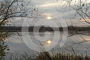 Tranquil Autumn sunset scene on a lake in Eden Prairie Minnesota