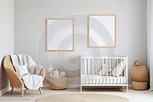 Tranquil Baby\'s Room: Minimalist Bliss in White and Pastel Hues
