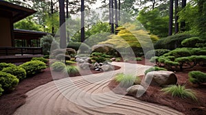 Tranquil backyard featuring Zen garden and sand designs