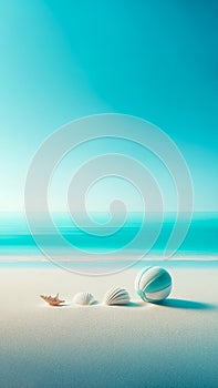 Tranquil beach serenity with azure waters, pristine sands, and playful beach ball