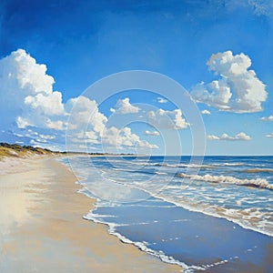 Tranquil Beachscape with Blue Skies and Rolling Waves