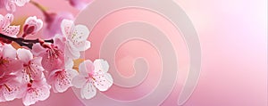 Tranquil Beauty of Delicate Pink Sakura Blossoms on Soft Pink Banner