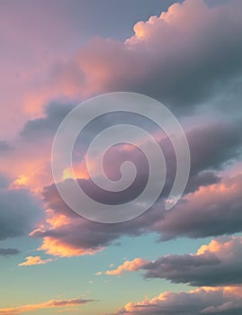 Tranquil beauty of the evening sky landscape is adorned with wisps of clouds and a gentle palette of pastel colors.