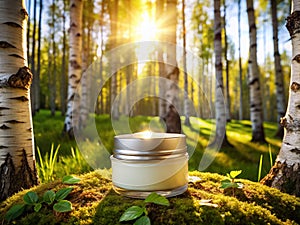 Tranquil Birch Forest Path Sunlight Filtering Through Majestic Trees Creating a Serene and Peaceful Ambiance photo