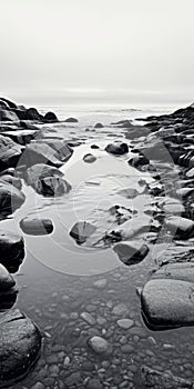 Tranquil Black And White Aerial Photography Of Rocky Beach