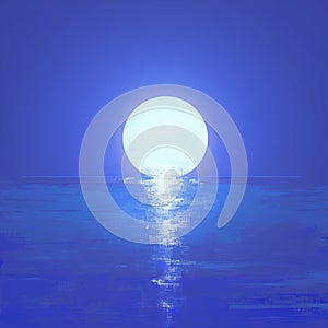 Tranquil blue moon reflects over water, creating a serene background