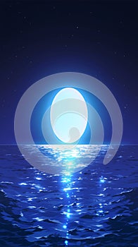 Tranquil blue moon reflects over water, creating a serene background