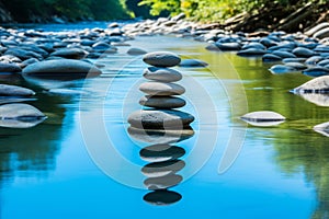 Tranquil blue water with stepping stones zen oasis for relaxation and meditation