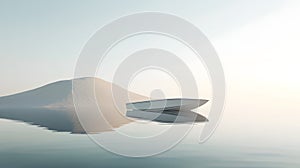 Tranquil Boat on Calm Water with Soft Hills and Pastel Sky ai generated