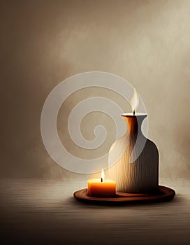 Tranquil candlelight and oil lamp still life