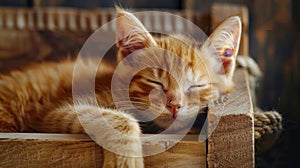 Tranquil cat napping peacefully in cozy barn loft, creating a serene and calming scene