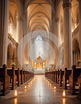 Tranquil Church Aisle with Candles