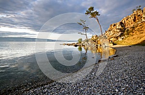 Tranquil coast of Lake Baikal.Olkhon island.Russia