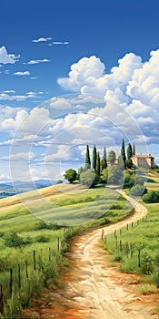 Tranquil Countryside: A Cinquecento Inspired Grassy Landscape Painting