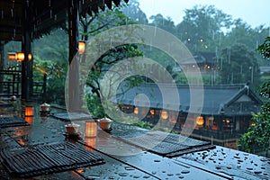 Tranquil Courtyard in the Rain A Peaceful Retreat from the Outside World