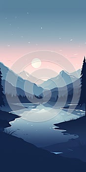 Tranquil Delta: Minimalistic Mobile Wallpaper With Glaciers And Trees