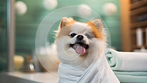 Tranquil dog spa session, pampering and grooming bliss.