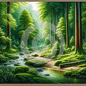 Tranquil Forest Stream, AI generated