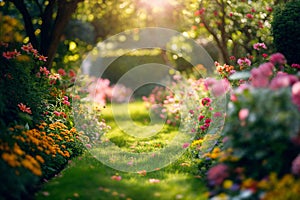 Tranquil garden path with vibrant flowers