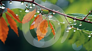 Tranquil Gardenscapes: Water Drops On Tree Branches Wallpaper