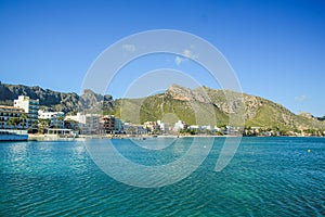 Tranquil harbour with boats in Port de Pollenca, Mallorca, Spain