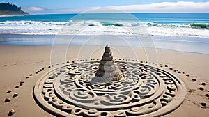 Tranquil and harmonious zen pattern delicately etched in the serene and peaceful sands