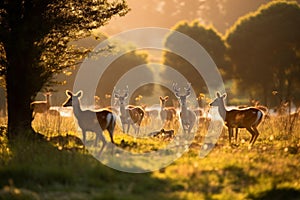 Tranquil Harmony: Graceful Deer Grazing in Golden Meadow