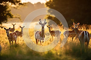 Tranquil Harmony: Graceful Deer Grazing in Golden Meadow