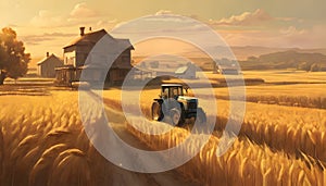 Tranquil Harvest Scene: Rural Idyll, Generative AI photo