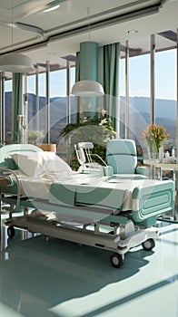 Tranquil healing space, hospital recovery room features beds for patient recuperation