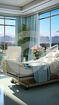 Tranquil healing space, hospital recovery room features beds for patient recuperation