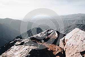 The Tranquil hiking trail near Imlil Valley leads to Toubkal peak in Toubkal National Park, Morocco