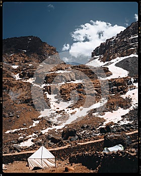 The Tranquil hiking trail near Imlil Valley leads to Toubkal peak in Toubkal National Park, Morocco