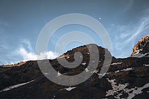 The Tranquil hiking trail near Imlil Valley leads to Toubkal peak in Toubkal National Park, Morocco