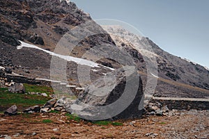 The Tranquil hiking trail near Imlil Valley leads to Toubkal peak in Toubkal National Park, Morocco