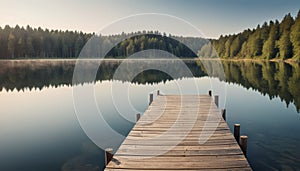 Tranquil Lake Dock at Sunrise